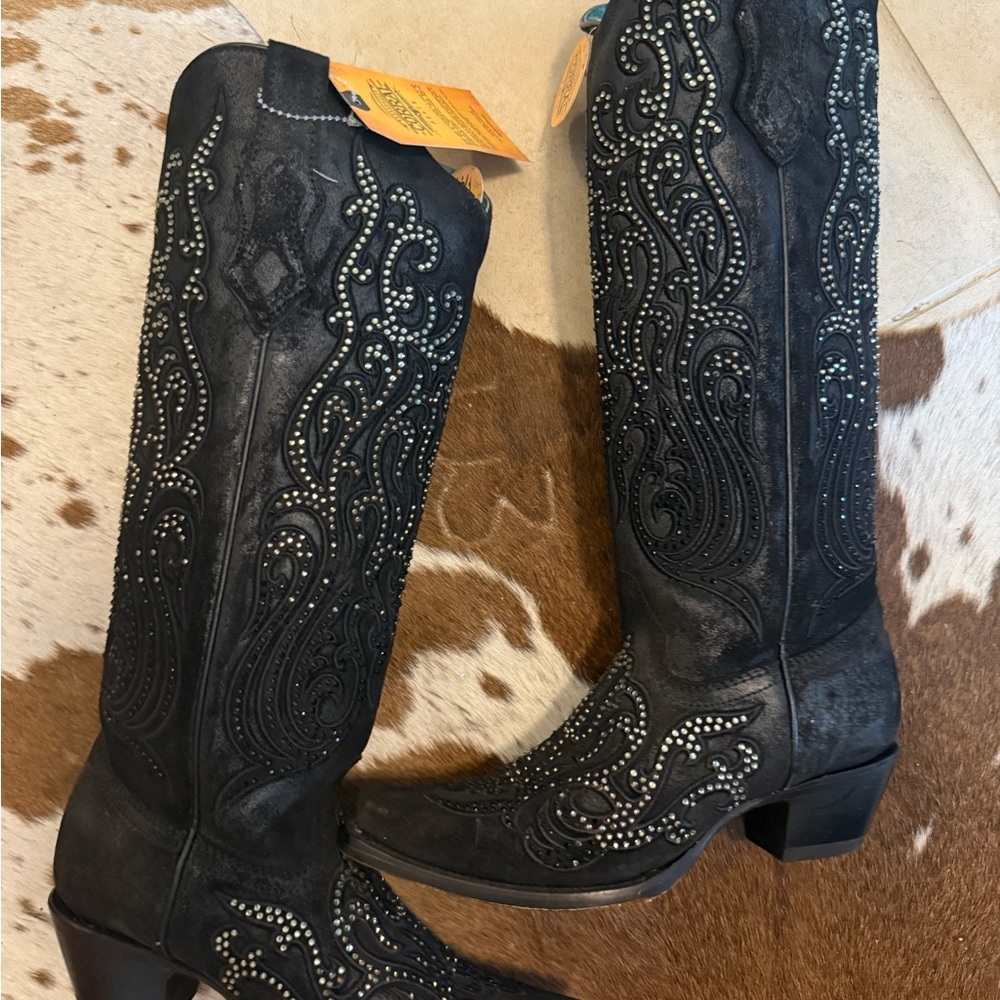 Corral Black Leather Sparkly Cowgirl Boots - Picture 6 of 7